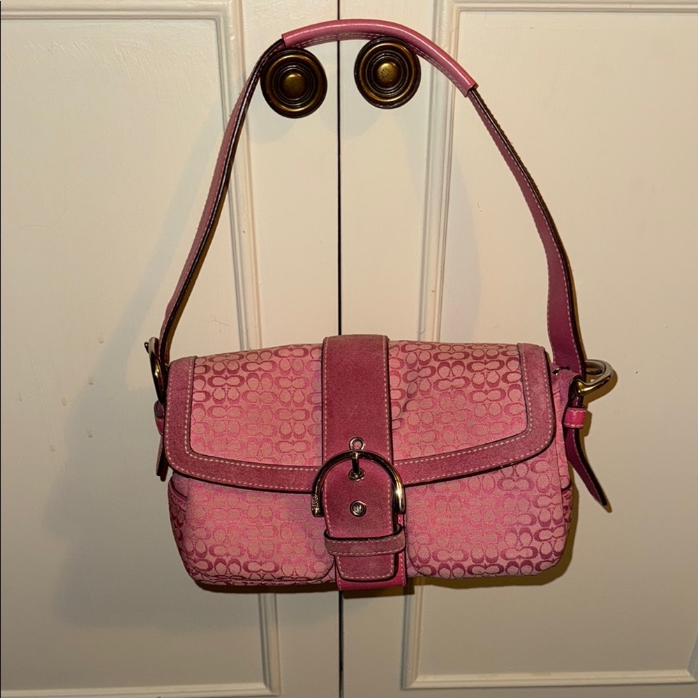 Coach Pink Woven Leather Shoulder Bag